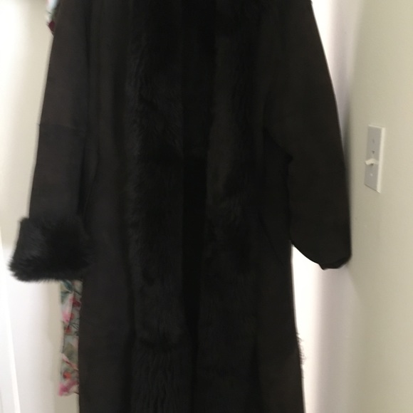 1XL Chocolate Brown Sherling Fur and Suede   Coat - Picture 5 of 8